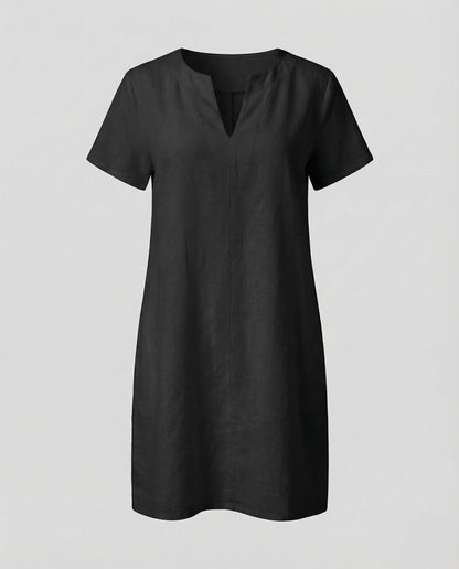 Women's Linen Tunic Dress Drop Shoulder - Black colorway