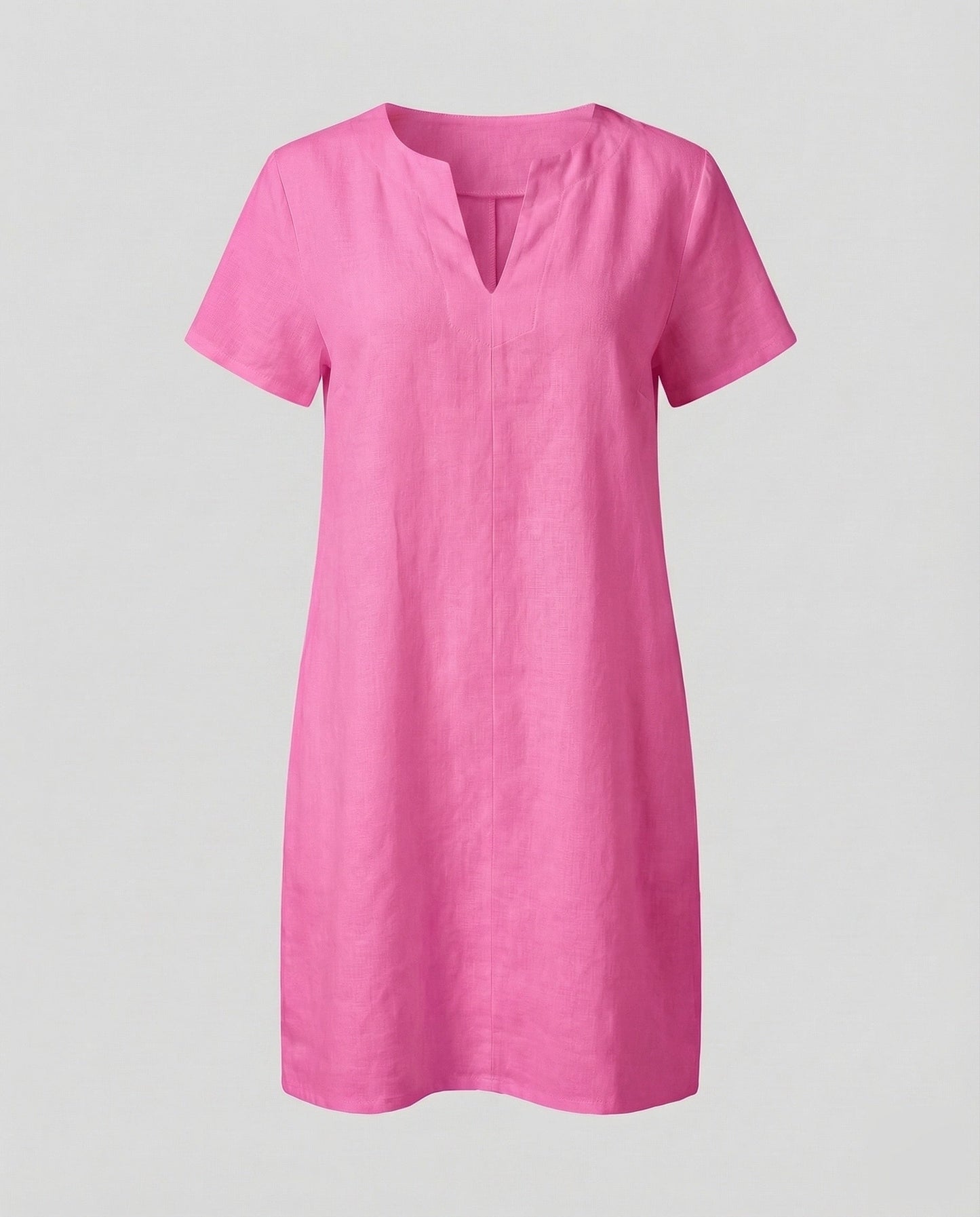 Women's Linen Tunic Dress Drop Shoulder - Fuchsia colorway