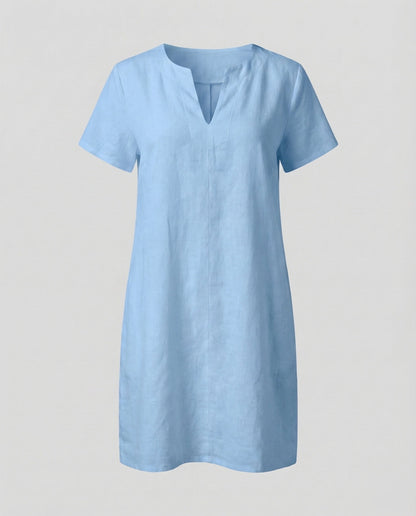 Women's Linen Tunic Dress Drop Shoulder - Light Blue colorway