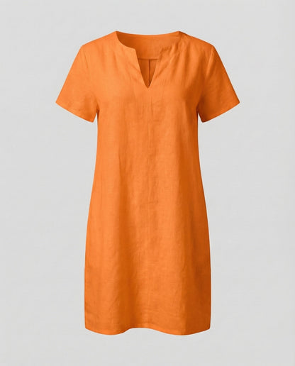 Women's Linen Tunic Dress Drop Shoulder - Orange colorway
