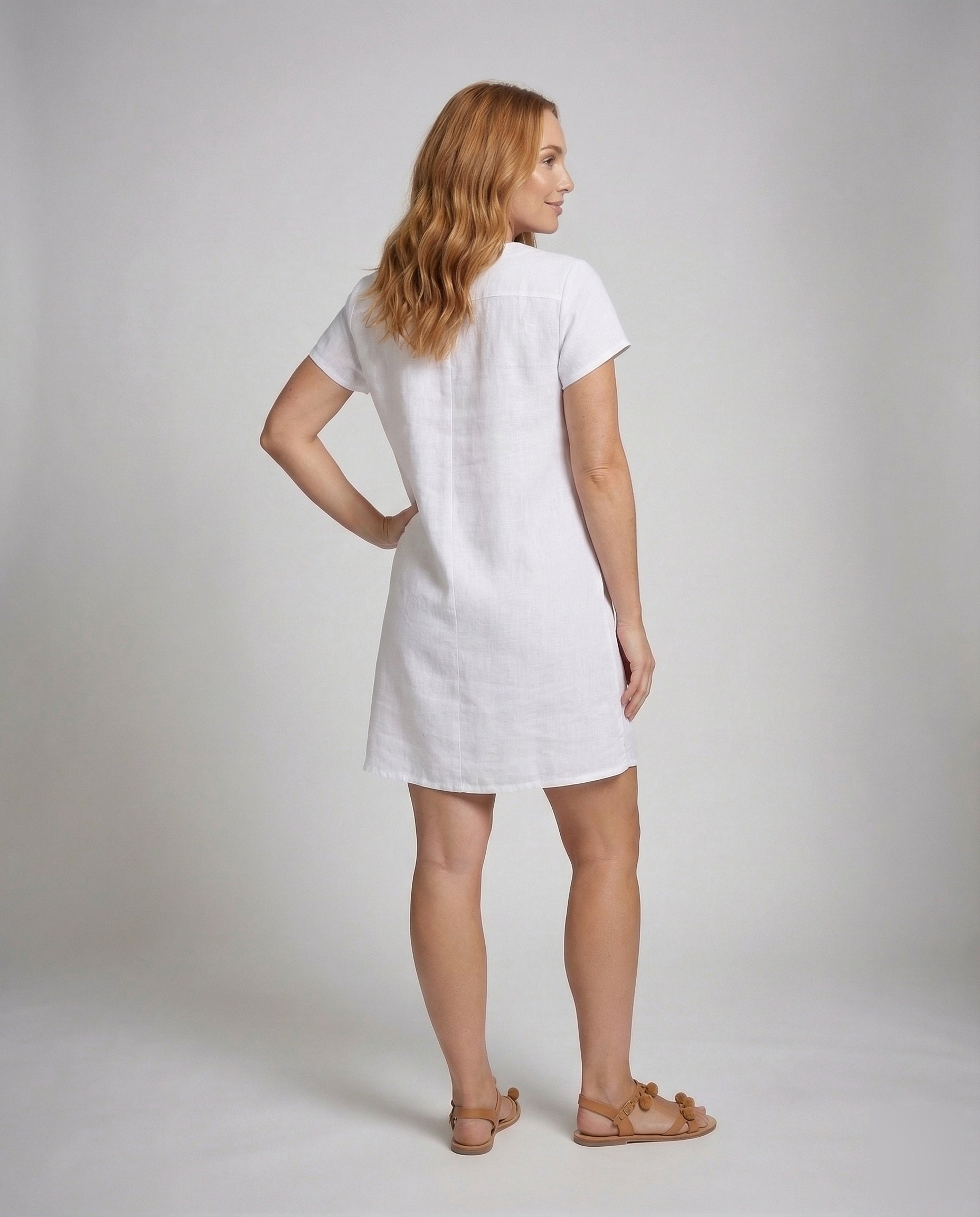 Women's Linen Tunic Dress Drop Shoulder - back view