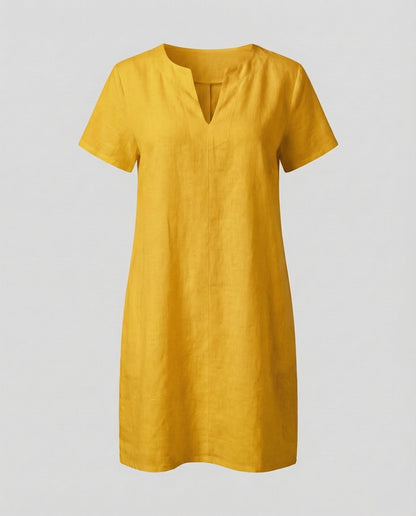 Women's Linen Tunic Dress Drop Shoulder - Yellow colorway