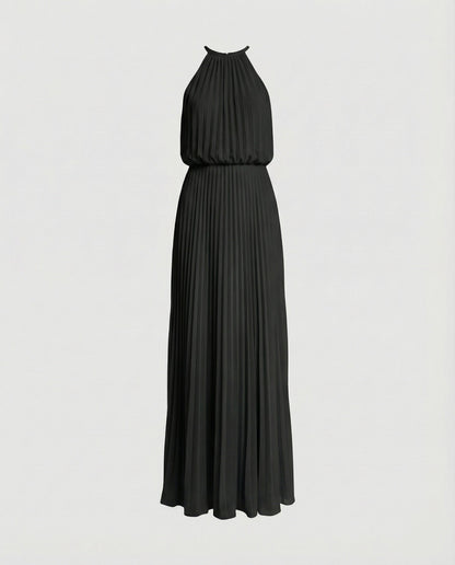 Women's Long Pleated Gala Maxi Dress - Black colorway