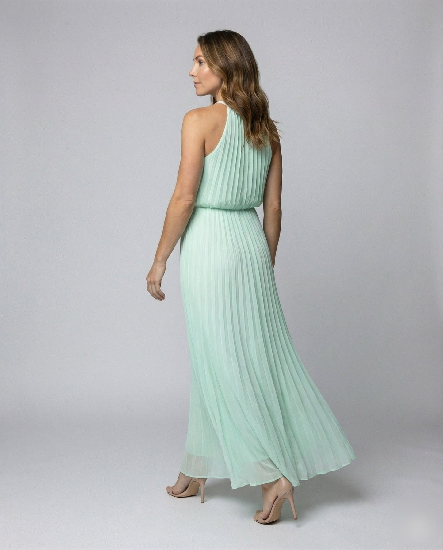 Women's Long Pleated Gala Maxi Dress - back view