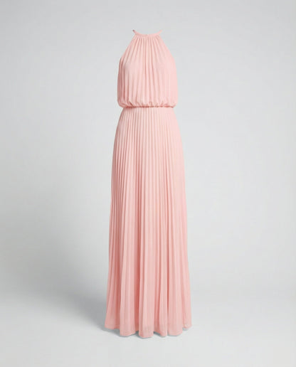 Women's Long Pleated Gala Maxi Dress - Pink colorway