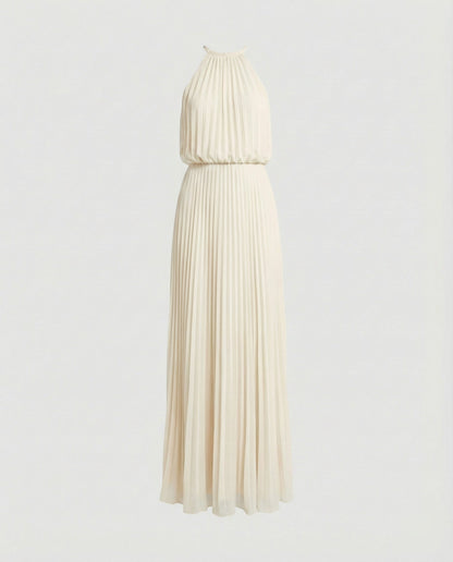 Women's Long Pleated Gala Maxi Dress - White colorway