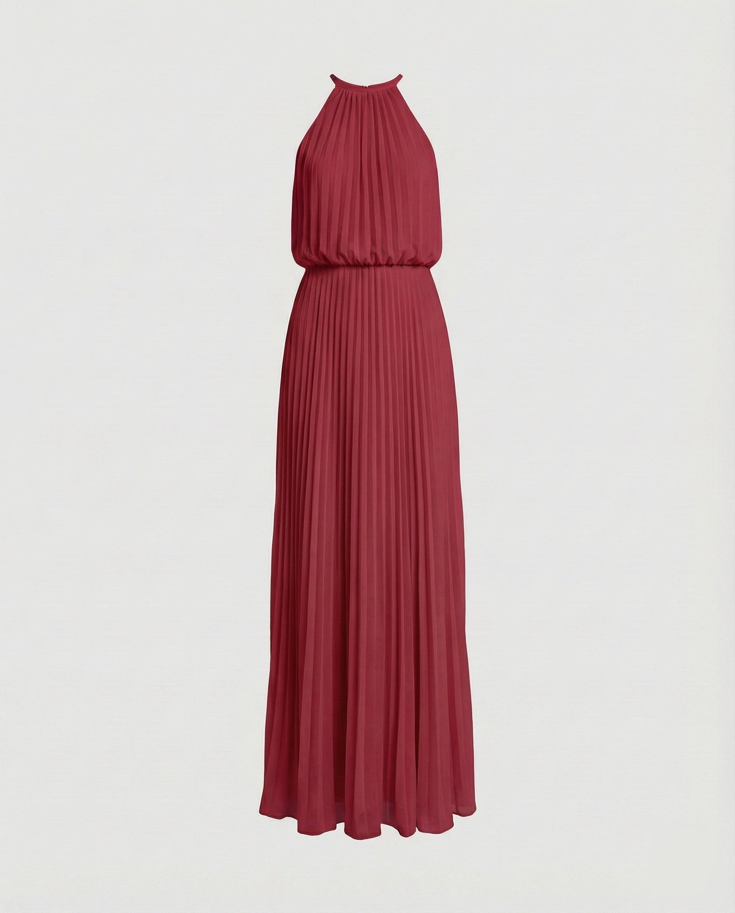 Women's Long Pleated Gala Maxi Dress - Wine Red colorway