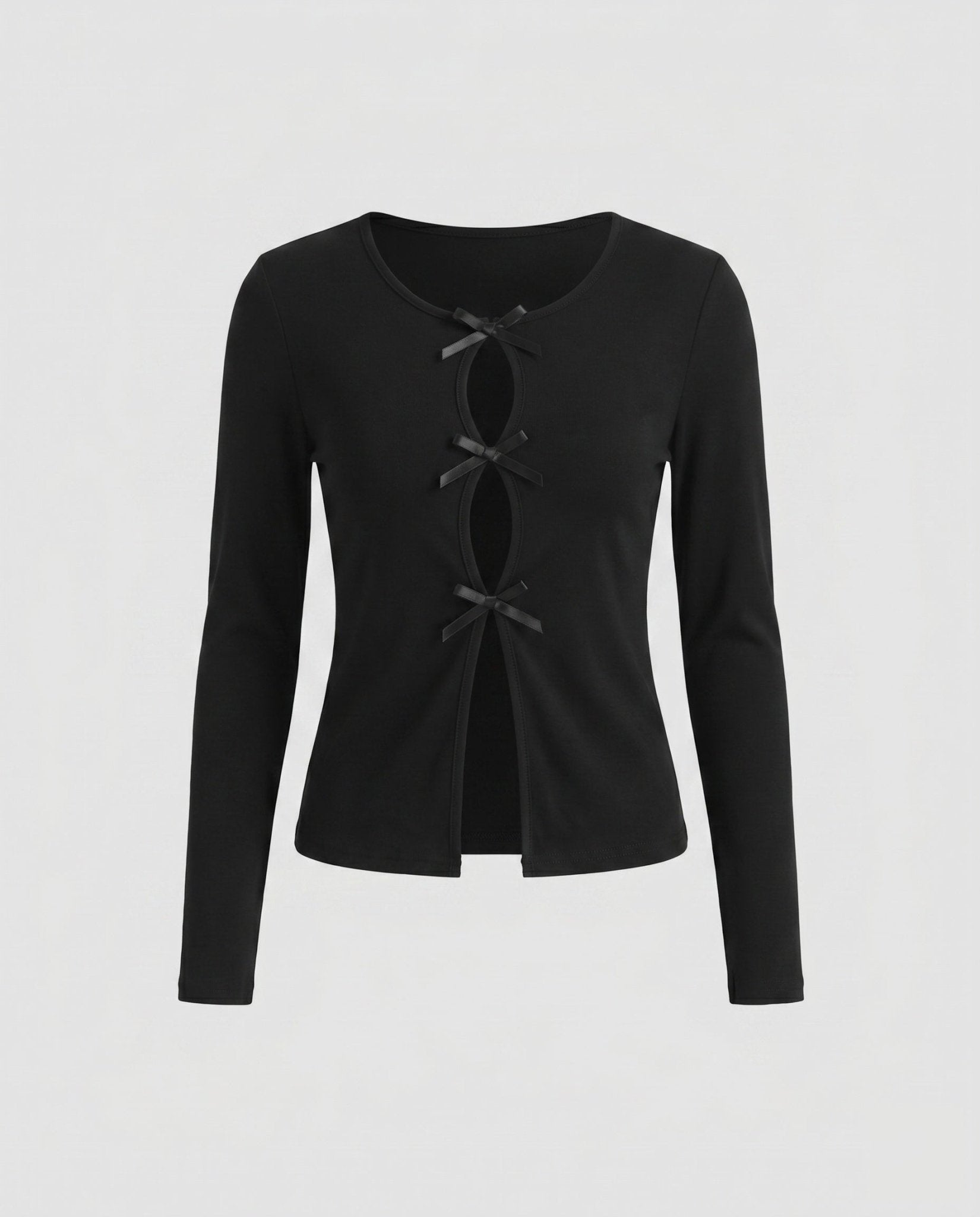 Women's long sleeve blouse with decorative bows and sophisticated button placket - Chichicherry