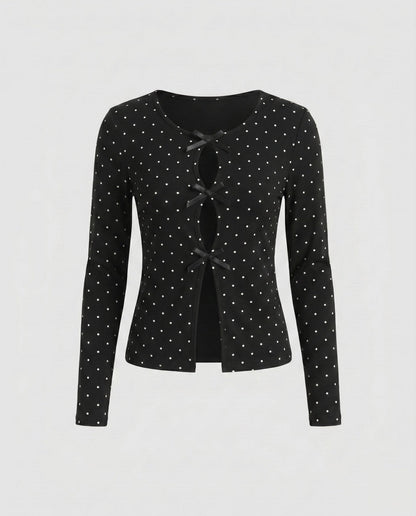 Women's long sleeve blouse with decorative bows and sophisticated button placket - Chichicherry