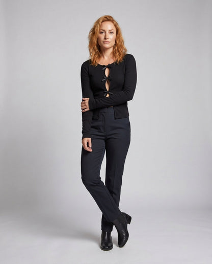 Women's long sleeve blouse with decorative bows and sophisticated button placket - Chichicherry