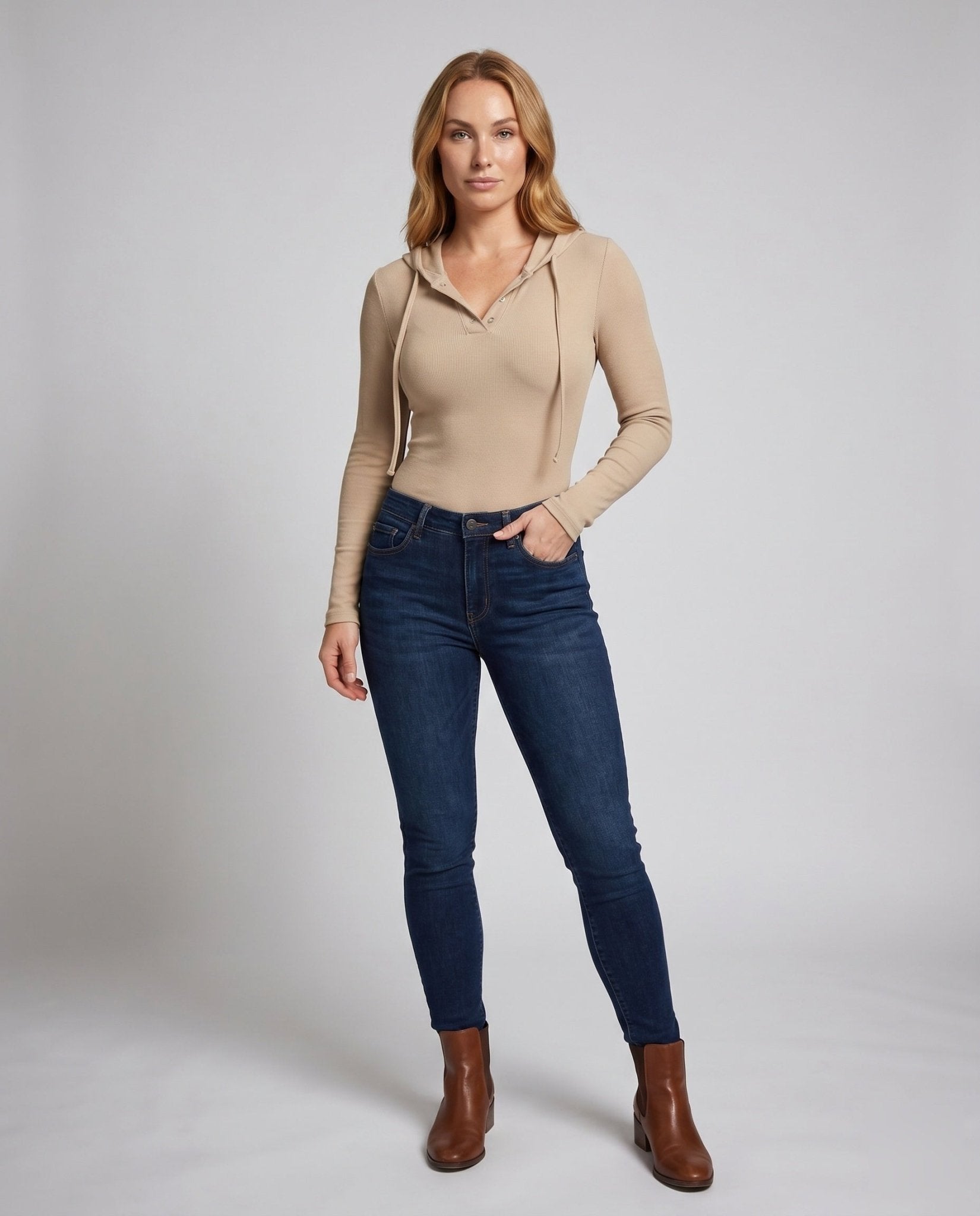 Women's Long Sleeve Bodysuit with Hood and Button Placket - Chichicherry
