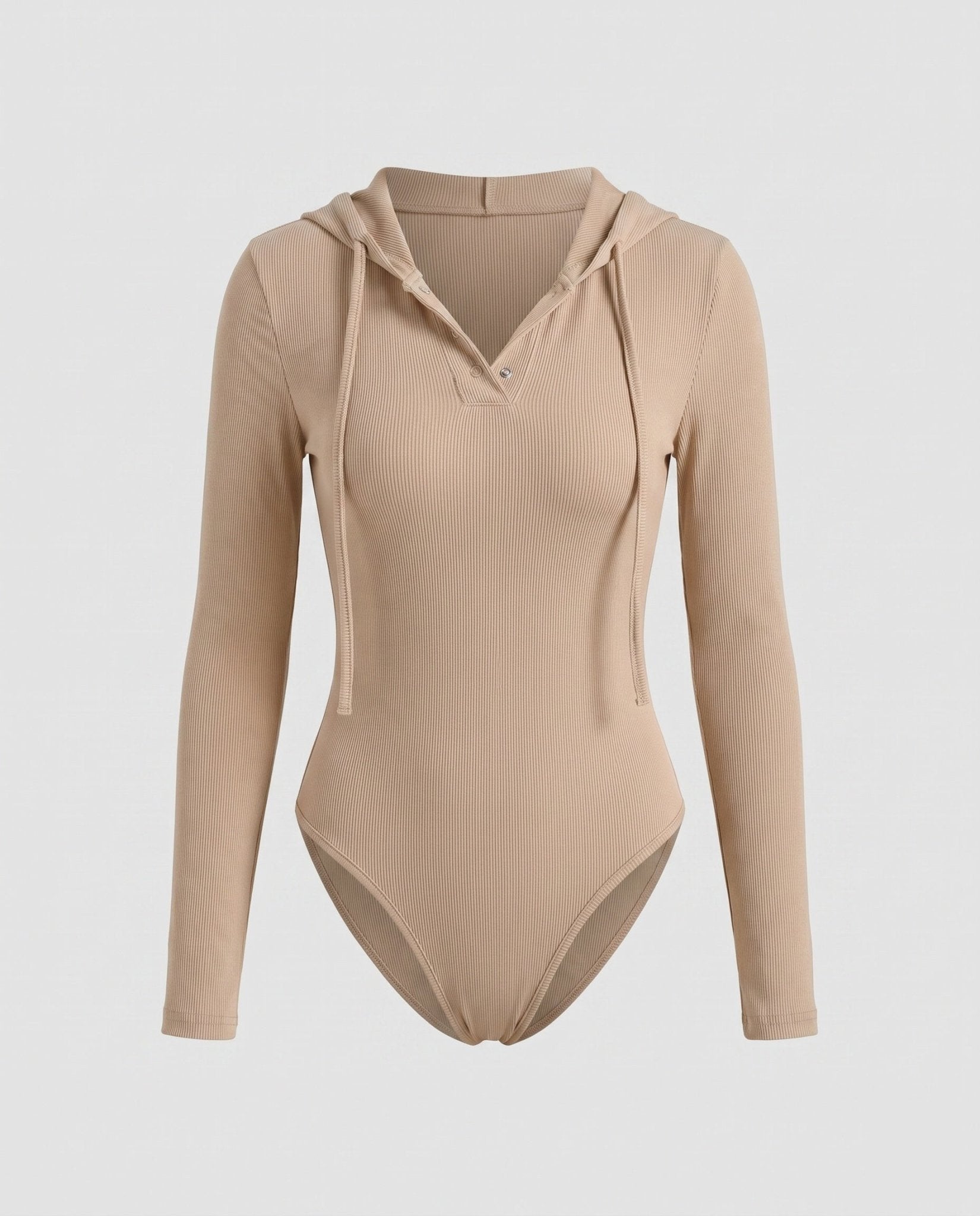 Women's Long Sleeve Bodysuit with Hood and Button Placket - Chichicherry