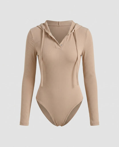 Women's Long Sleeve Bodysuit with Hood and Button Placket - Chichicherry