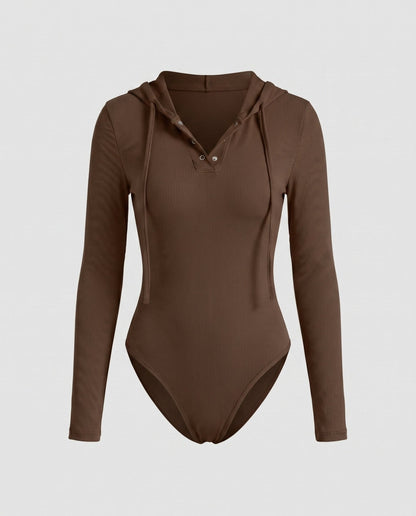 Women's Long Sleeve Bodysuit with Hood and Button Placket - Chichicherry