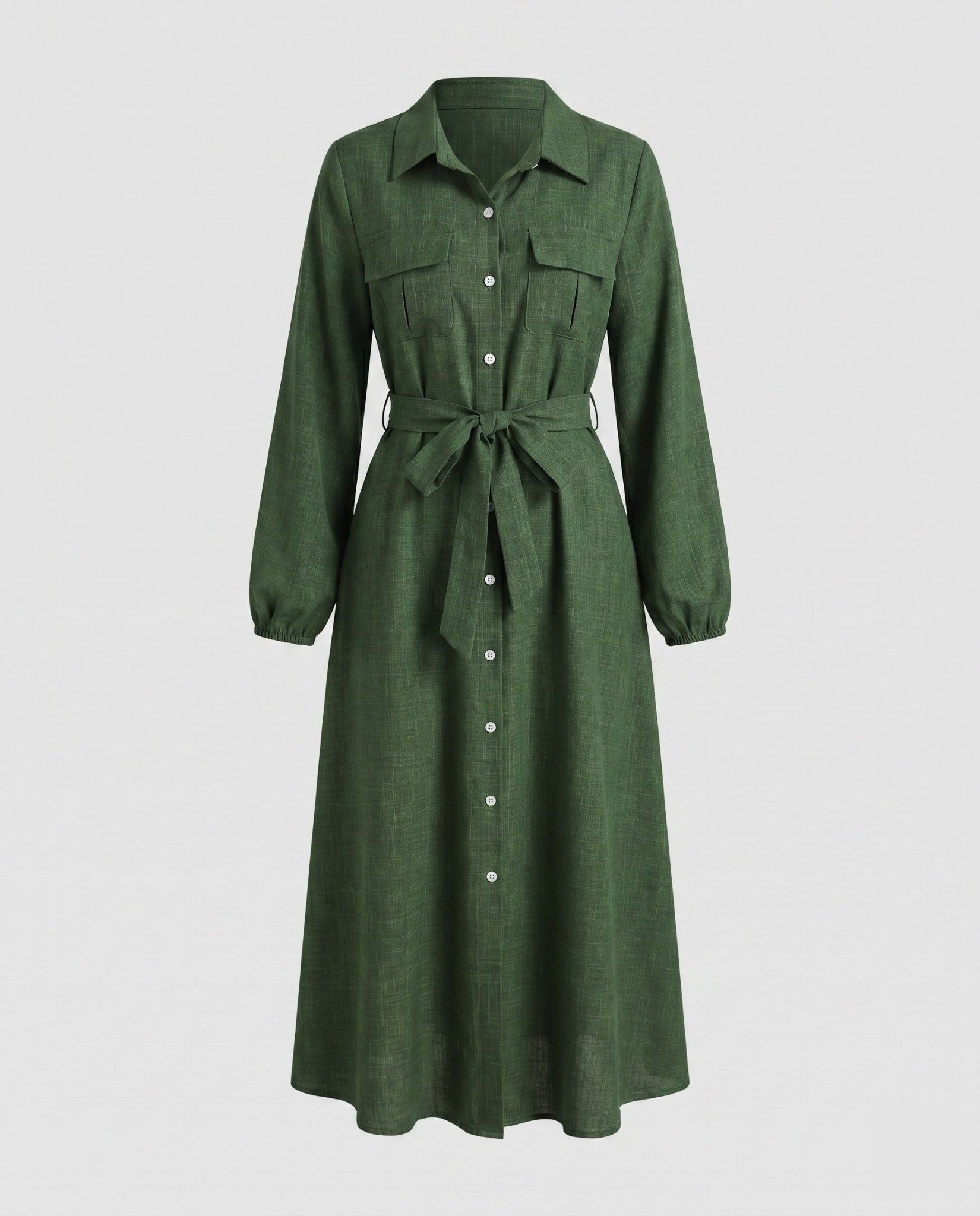 Women’s Long Sleeve Shirt Dress with Fitted Ties Belt - Chichicherry