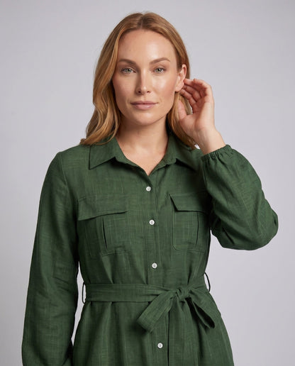 Women’s Long Sleeve Shirt Dress with Fitted Ties Belt - Chichicherry