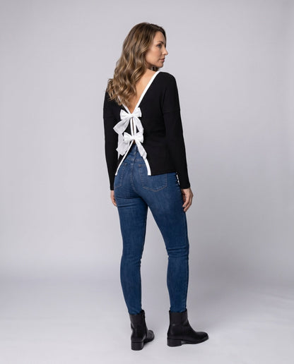 Women's long sleeve shirt with boat neckline and ribbed texture - Chichicherry