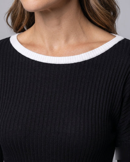 Women's long sleeve shirt with boat neckline and ribbed texture - Chichicherry