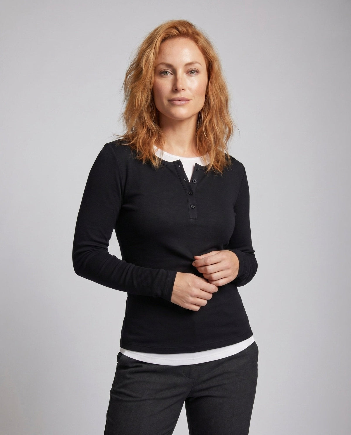 Women's long sleeve shirt with button placket and comfortable fit - Chichicherry