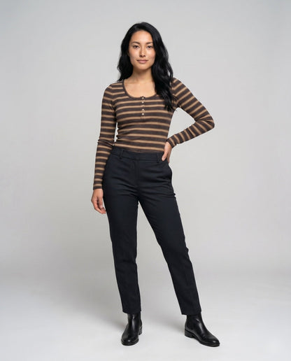 Women's long sleeve shirt with button placket and striped design - Chichicherry