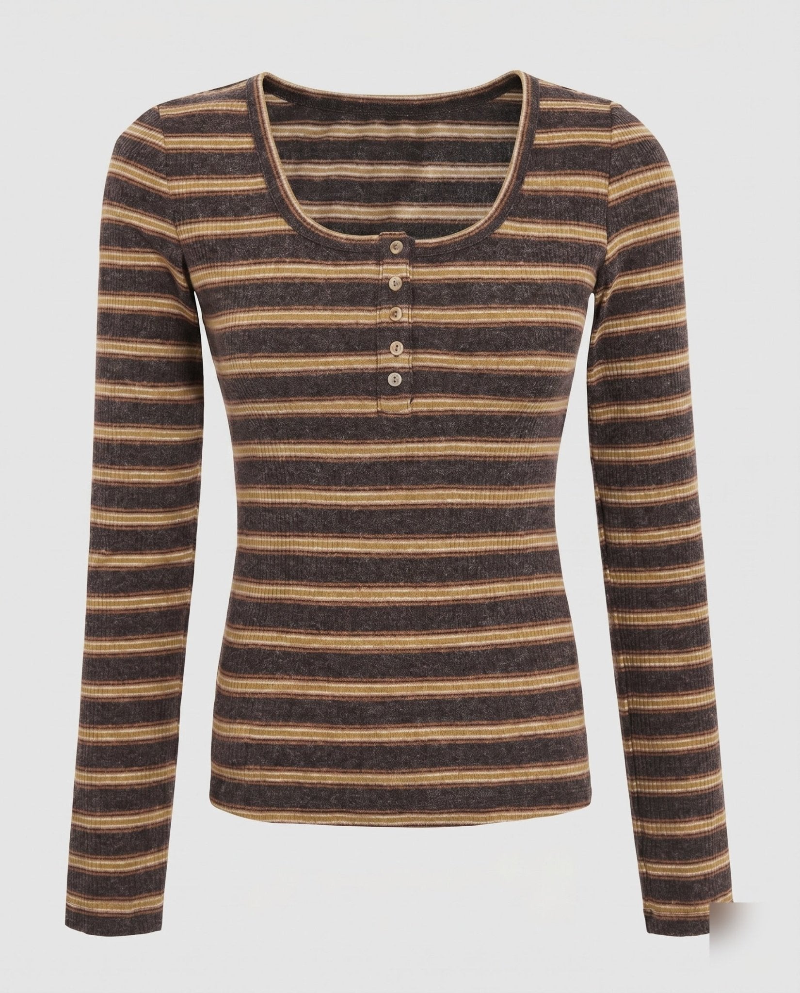 Women's long sleeve shirt with button placket and striped design - Chichicherry