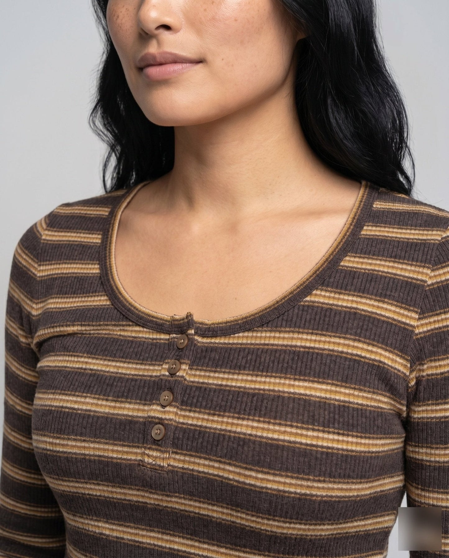 Women's long sleeve shirt with button placket and striped design - Chichicherry