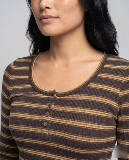 Women's long sleeve shirt with button placket and striped design - Chichicherry