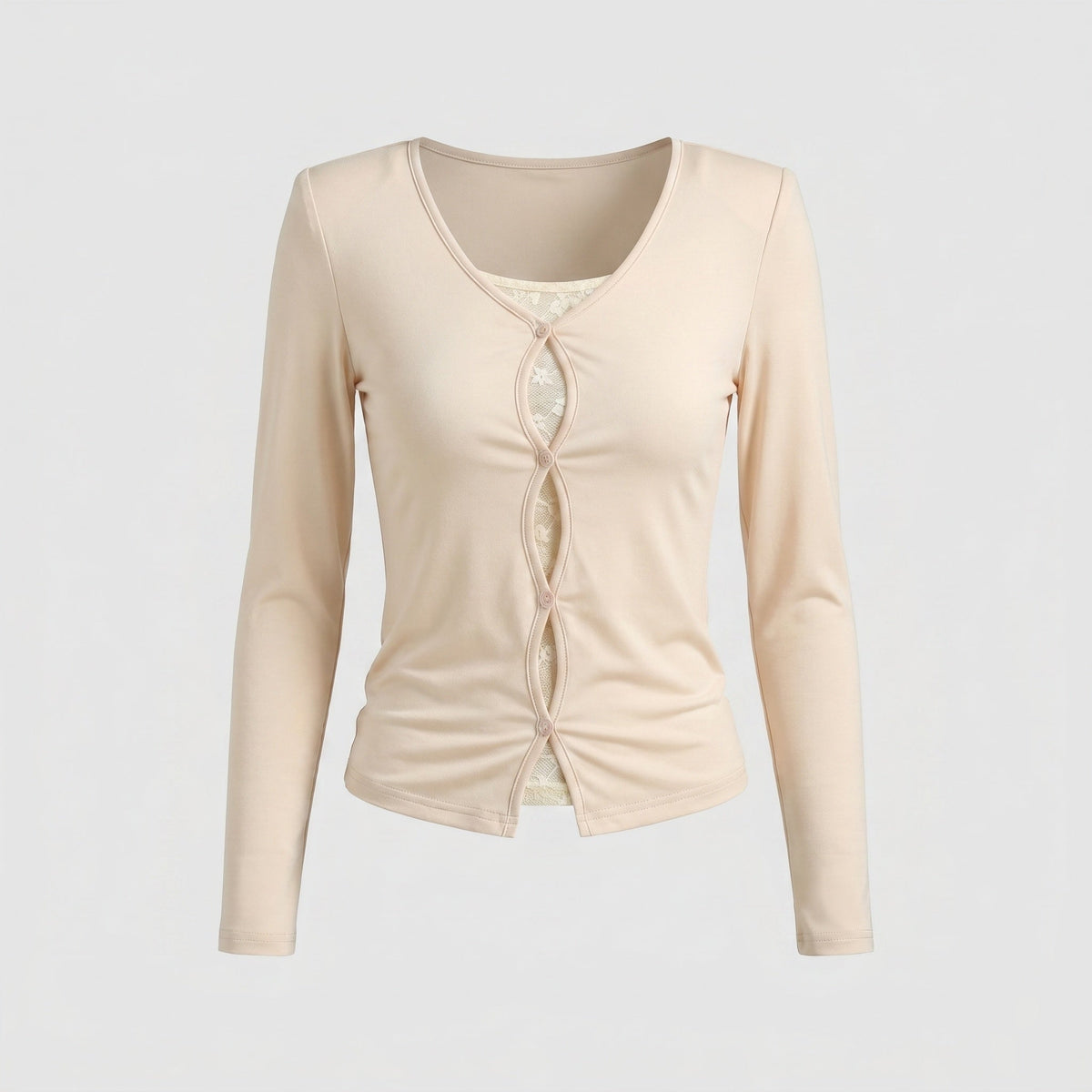 Women’s long-sleeve shirt with decorative button details and gentle V-neck - Chichicherry