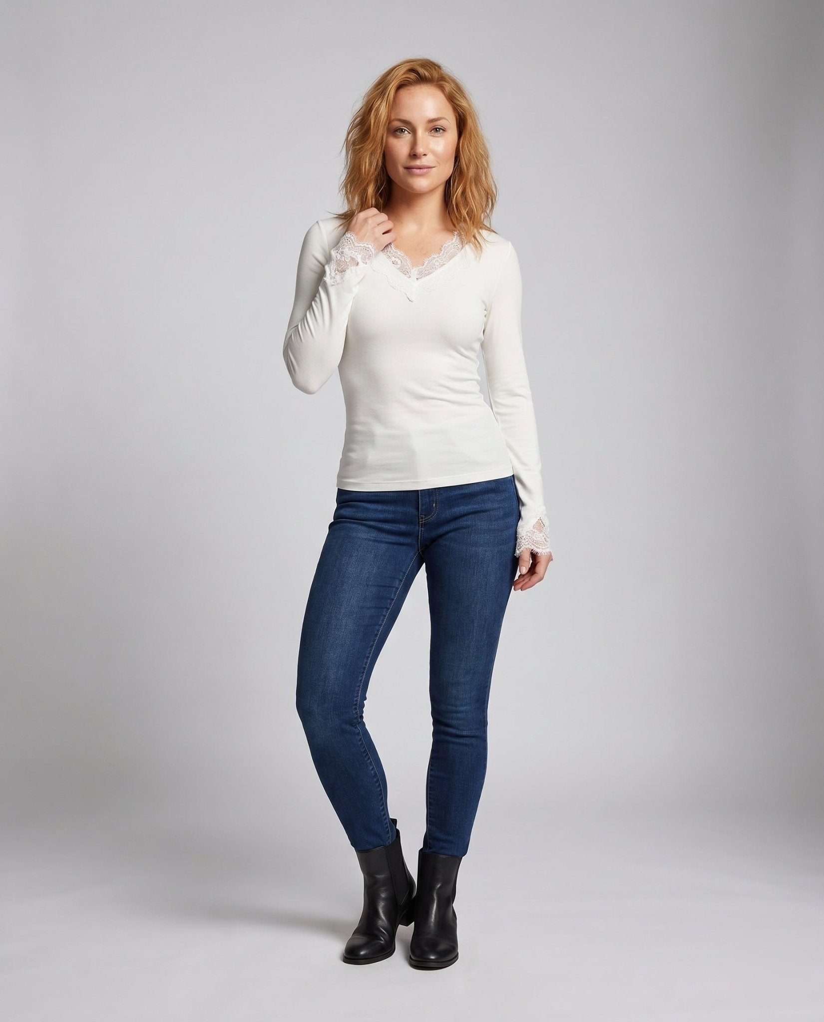 Women's Long Sleeve Shirt with Delicate Lace Accents - Chichicherry