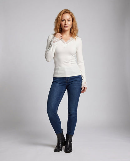 Women's Long Sleeve Shirt with Delicate Lace Accents - Chichicherry