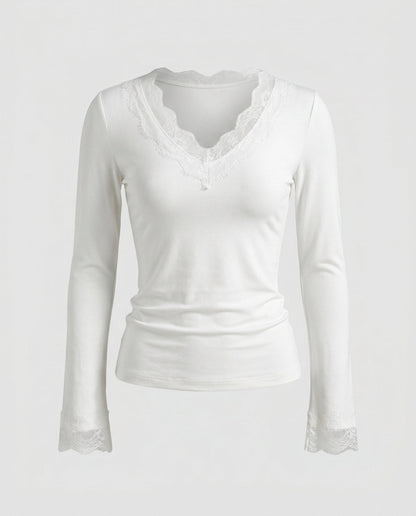 Women's Long Sleeve Shirt with Delicate Lace Accents - Chichicherry