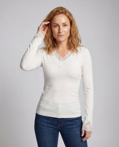 Women's Long Sleeve Shirt with Delicate Lace Accents - Chichicherry