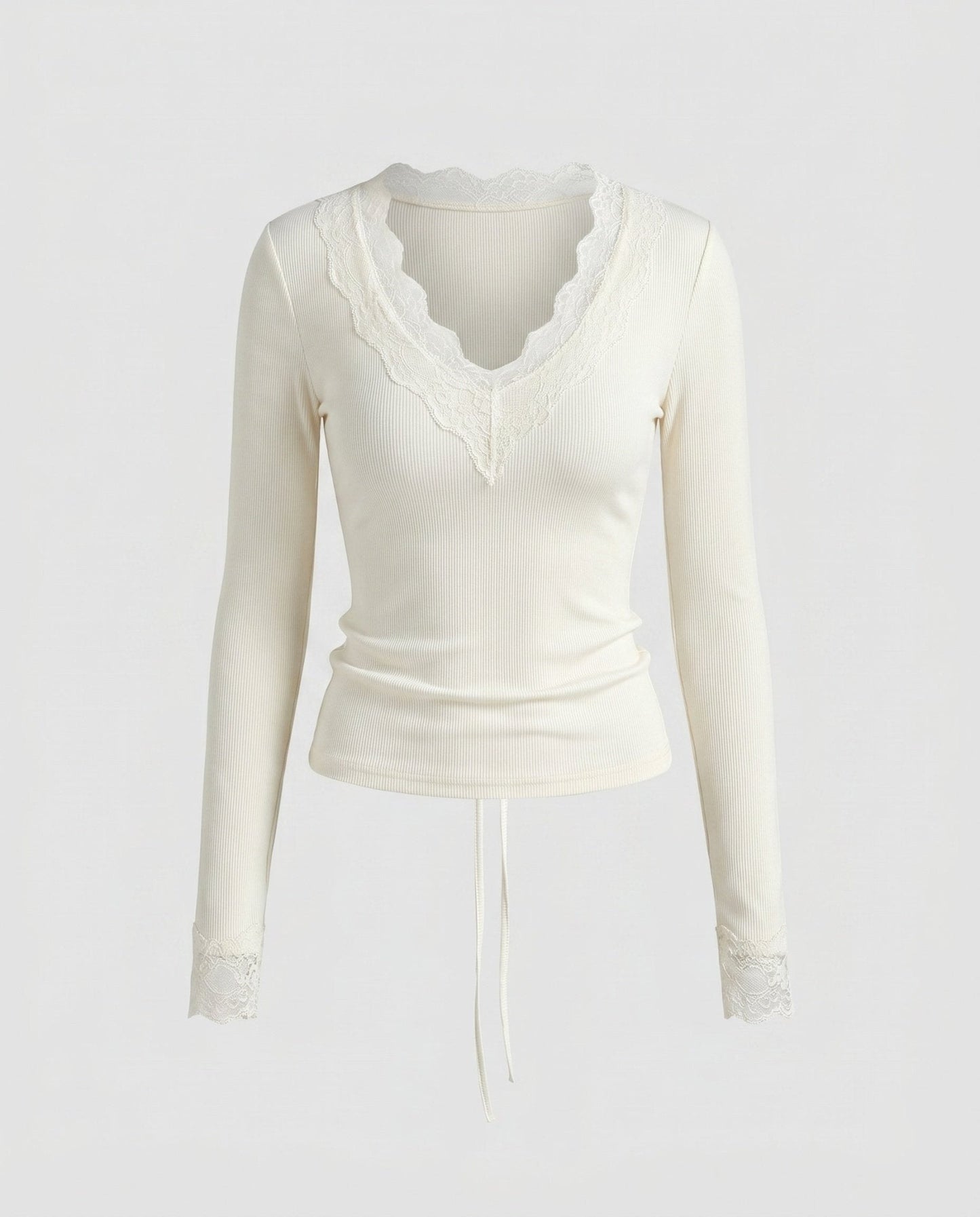 Women's Long Sleeve Shirt with Delicate Lace Trim - Chichicherry