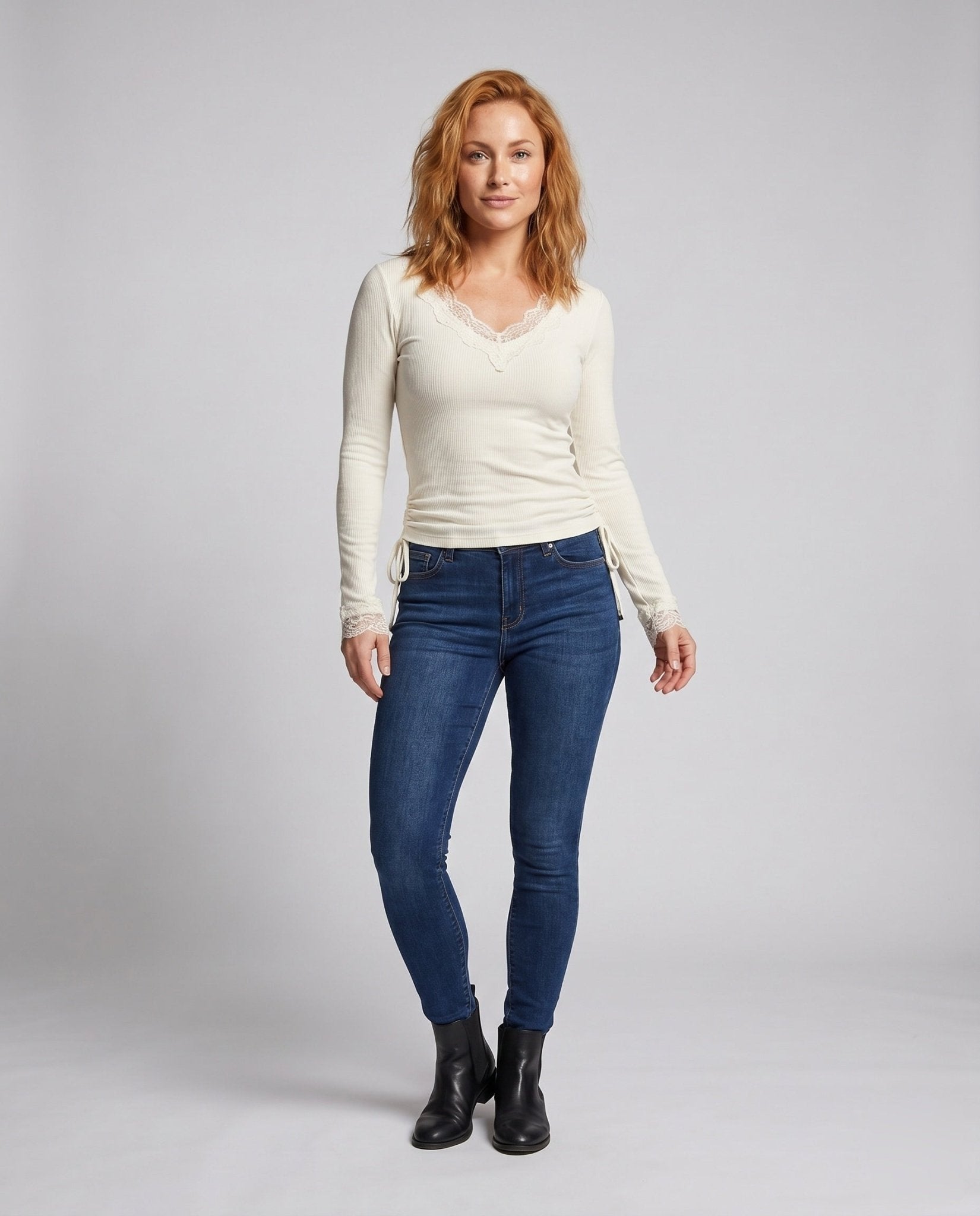 Women's Long Sleeve Shirt with Delicate Lace Trim - Chichicherry