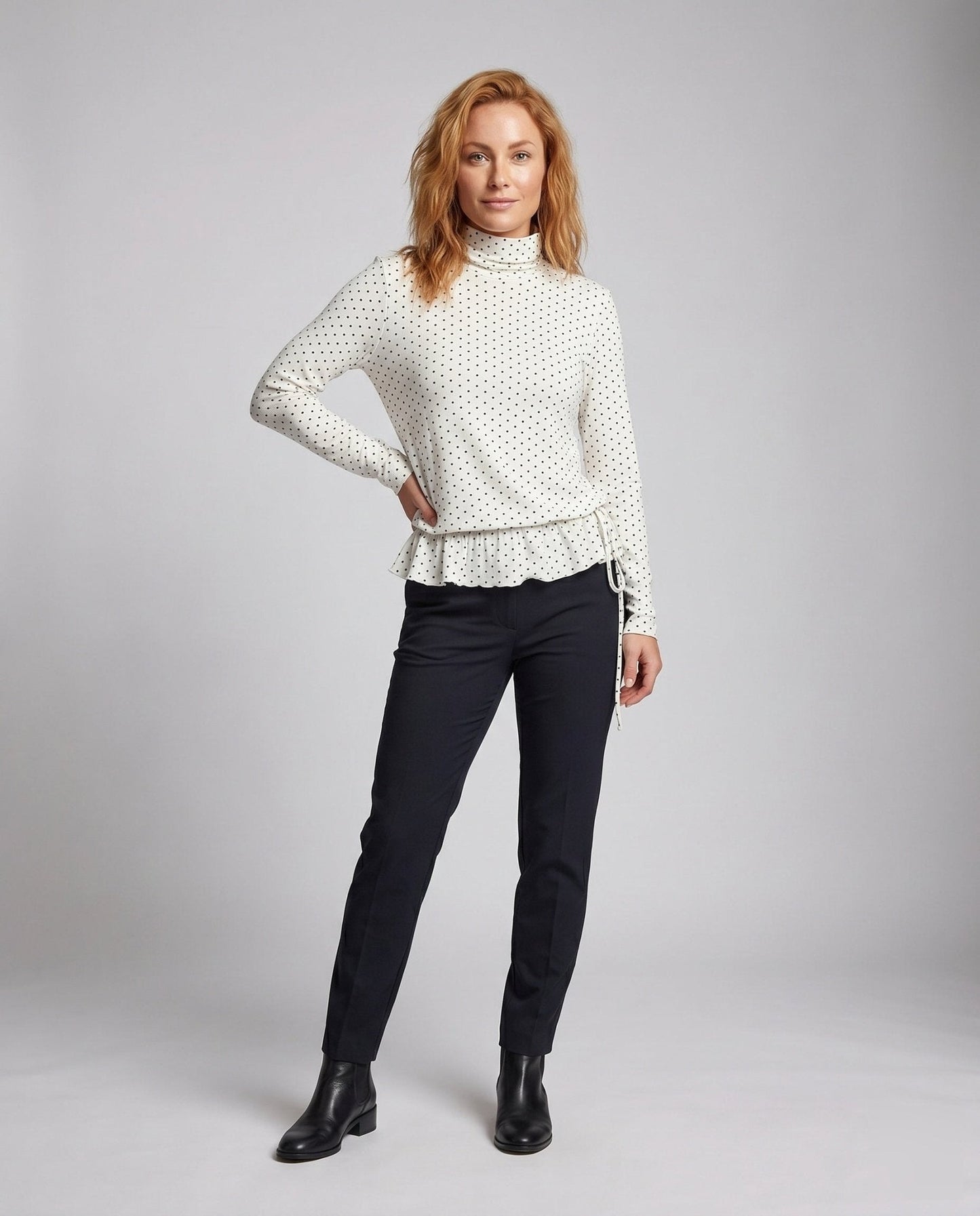 Women's Long Sleeve Shirt with Fringe Hem and Turtleneck - Chichicherry