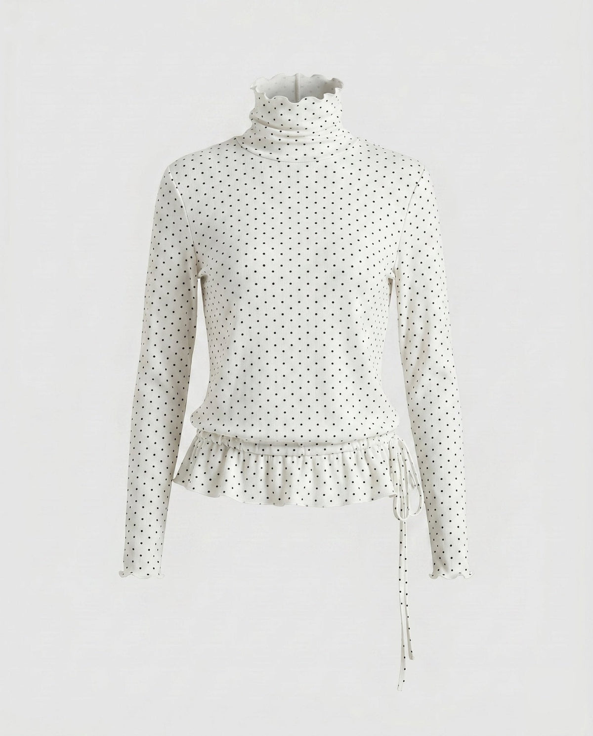 Women's Long Sleeve Shirt with Fringe Hem and Turtleneck - Chichicherry