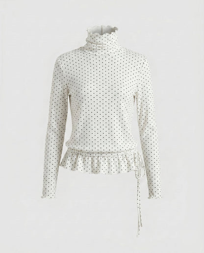 Women's Long Sleeve Shirt with Fringe Hem and Turtleneck - Chichicherry
