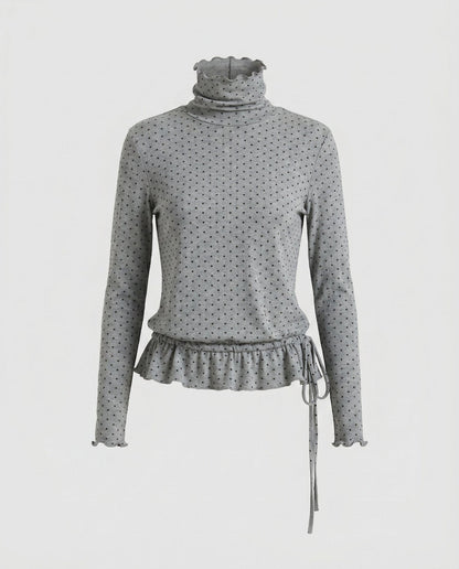 Women's Long Sleeve Shirt with Fringe Hem and Turtleneck - Chichicherry