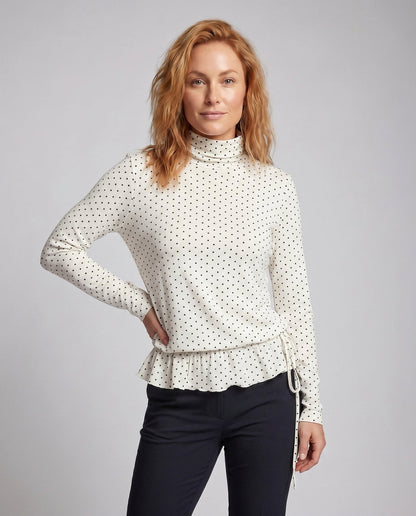 Women's Long Sleeve Shirt with Fringe Hem and Turtleneck - Chichicherry