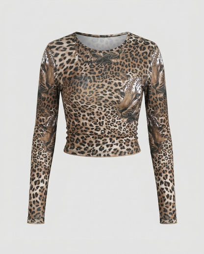 Women's long sleeve shirt with leopard print and fitted cut - Chichicherry