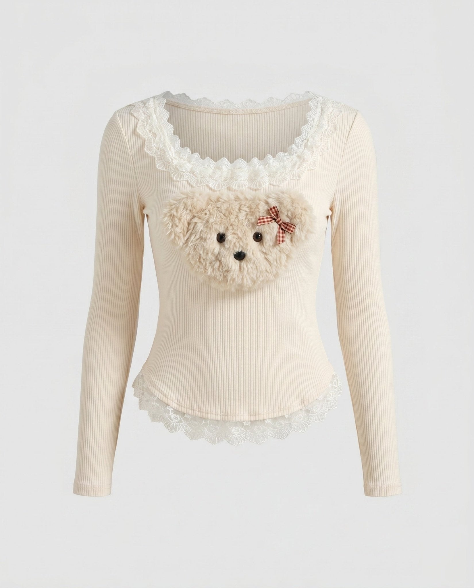 Women's long-sleeve shirt with playful teddy design and lace - Chichicherry