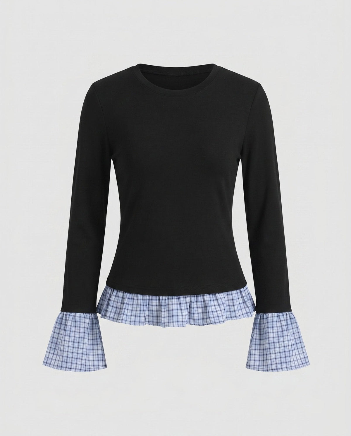 Women's long-sleeve shirt with playfully gathered ruffles and contrasting sleeves - Chichicherry