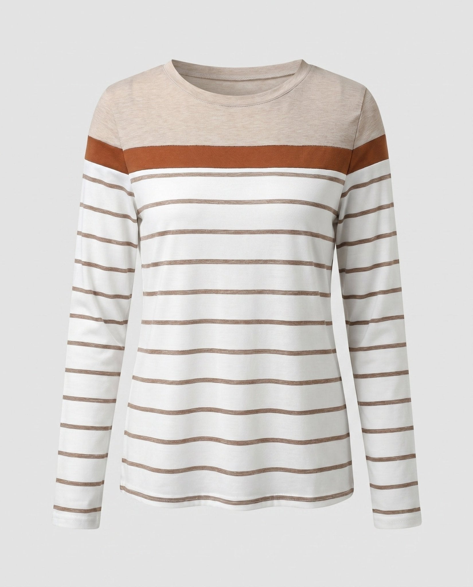 Women's Long Sleeve Shirt with Striped Design and Elegant Shoulder Accents - Chichicherry