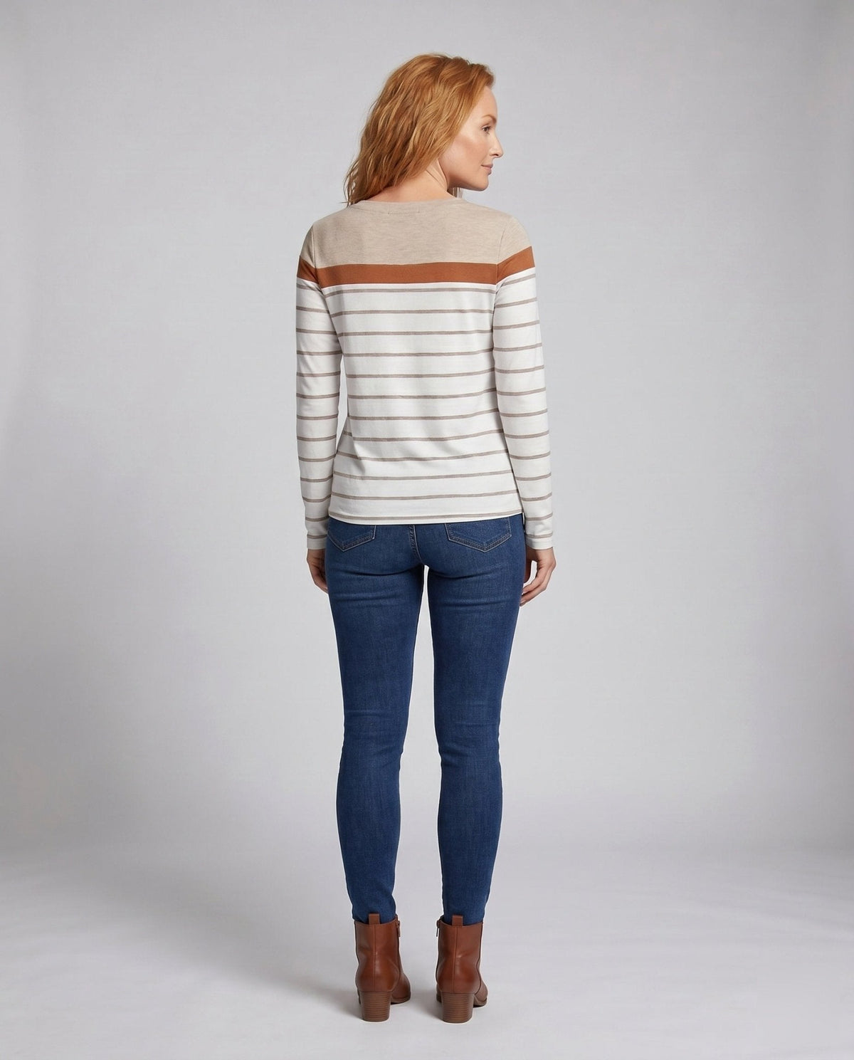 Women's Long Sleeve Shirt with Striped Design and Elegant Shoulder Accents - Chichicherry