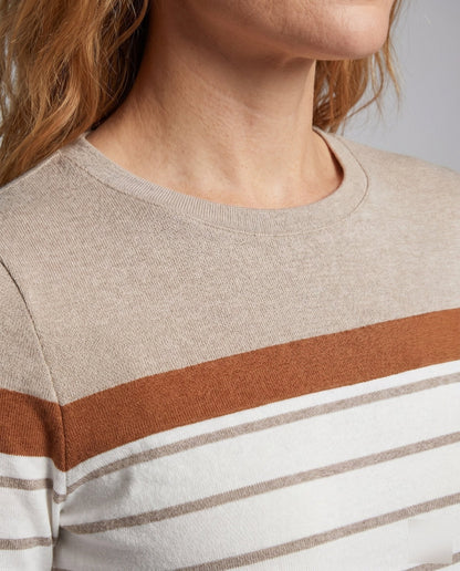 Women's Long Sleeve Shirt with Striped Design and Elegant Shoulder Accents - Chichicherry