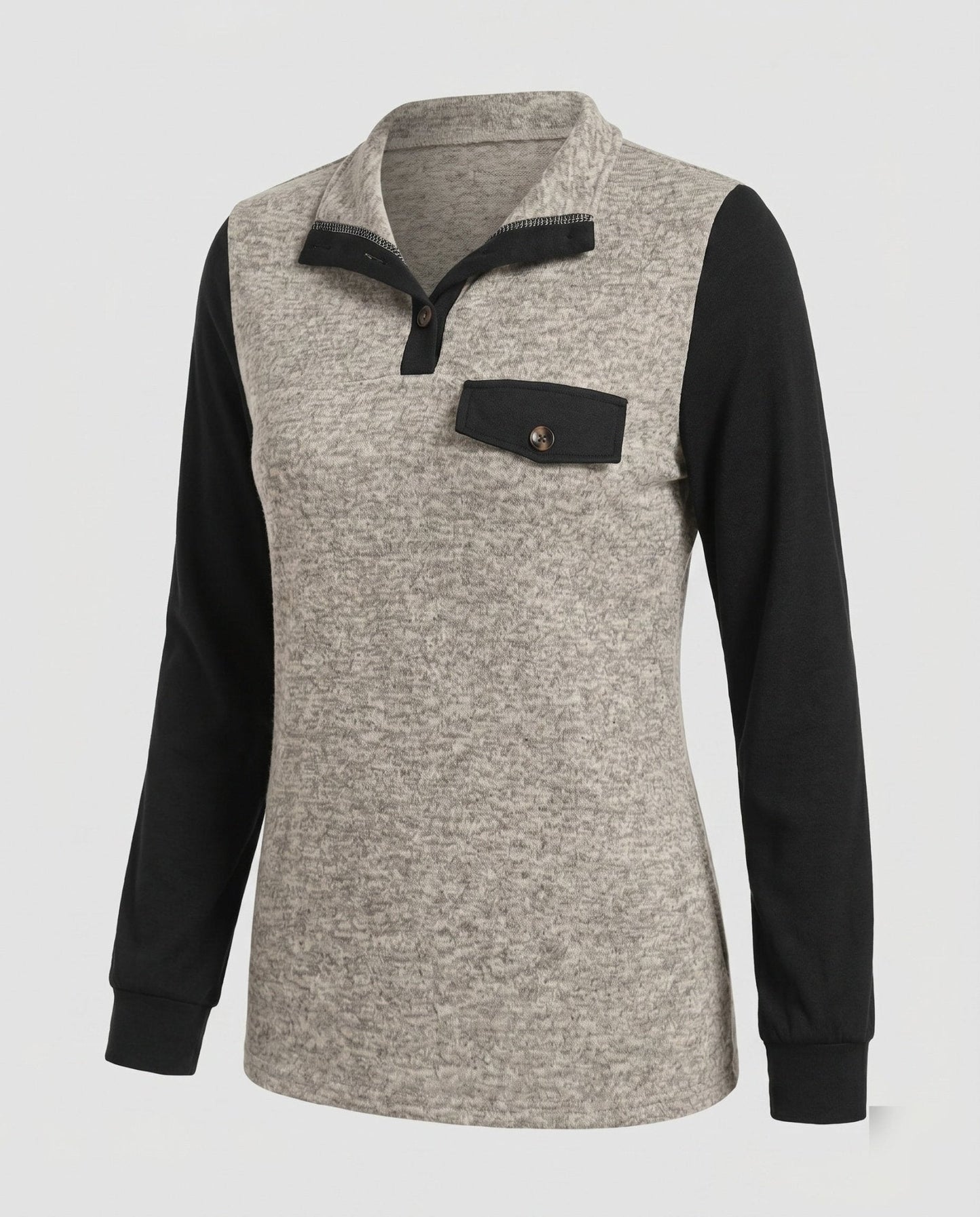 Women's Long Sleeve Shirt with Stylish Contrast Details - Chichicherry