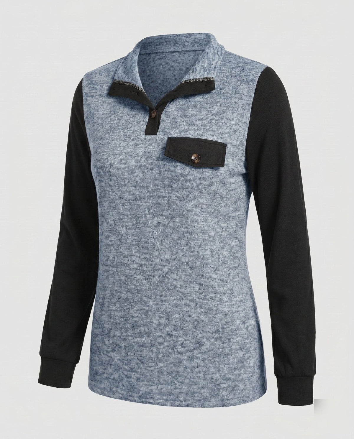 Women's Long Sleeve Shirt with Stylish Contrast Details - Chichicherry