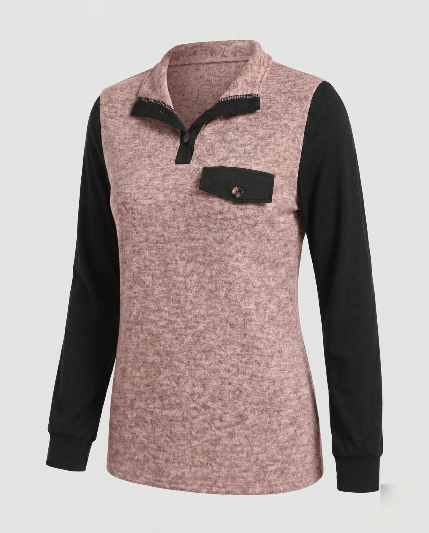 Women's Long Sleeve Shirt with Stylish Contrast Details - Chichicherry