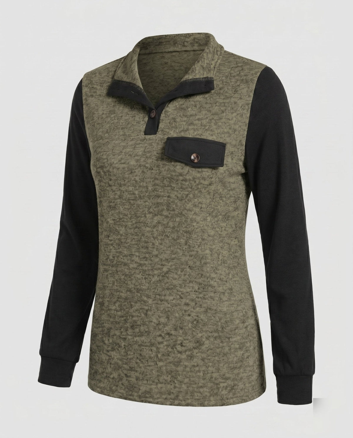 Women's Long Sleeve Shirt with Stylish Contrast Details - Chichicherry