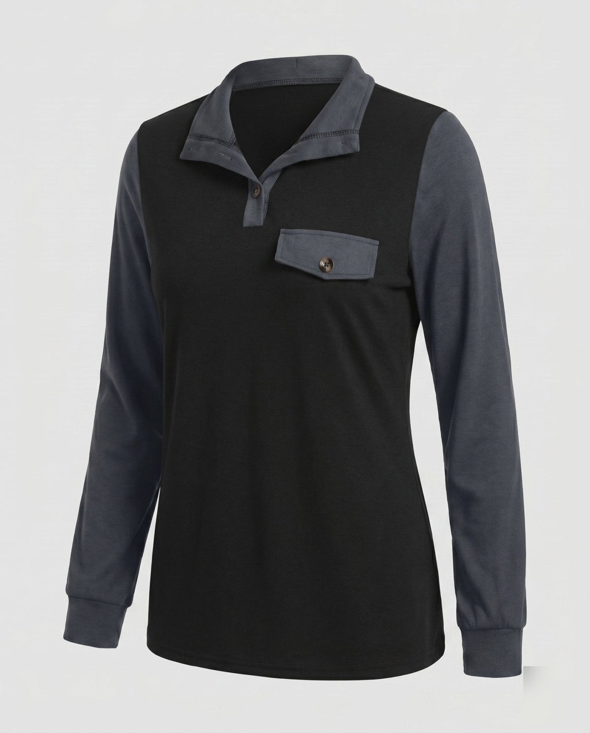 Women's Long Sleeve Shirt with Stylish Contrast Details - Chichicherry